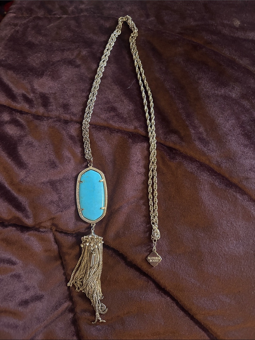 Kendra Scott Gold-Tone Necklace with Turquoise Blue Stone and Tassel